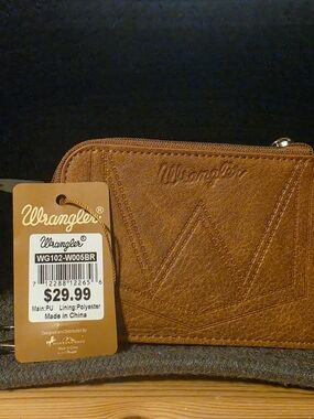 Wrangler Tan Zip Wallet with Cow Print And  Embossed W Detail
